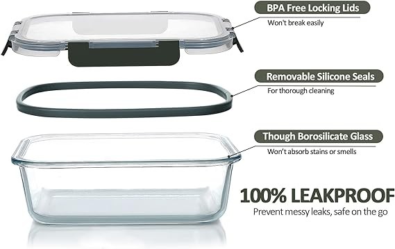 M MCIRCO 24-Piece Glass Food Storage Containers with Upgraded Snap Locking Lids,Glass Meal Prep Containers Set - Airtight Lunch Containers, Microwave, Oven, Freezer and Dishwasher