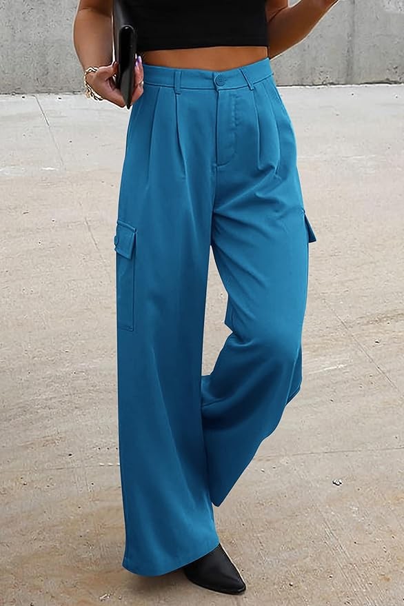 Pretty Garden Womens Business Pants Wide Leg High Waisted Capris Straight Long Work Trousers With Pockets