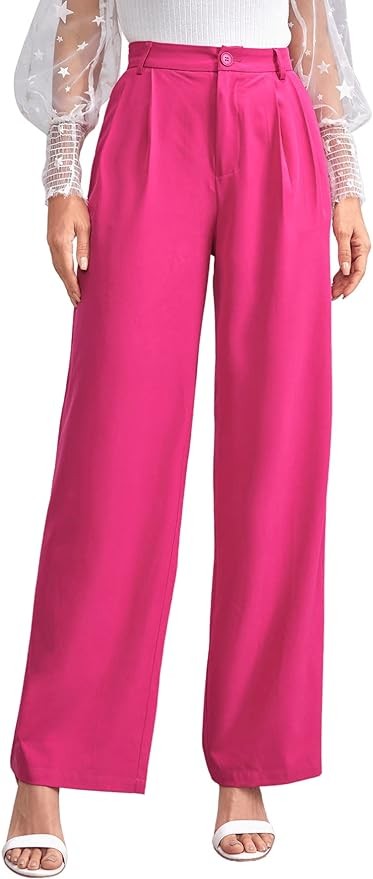 SweatyRocks Women's Casual Wide Leg High Waisted Button Down Straight Long Trousers Pants