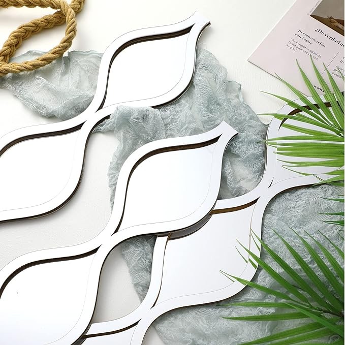 Yulejo 3 Pcs Acrylic Teardrop Mirror Wall Decor Decorative Mirror Narrow Boho Vintage Wall Decals Art for Apartment Home Living Room Bathroom Bedroom Hallway (Silver Edge)