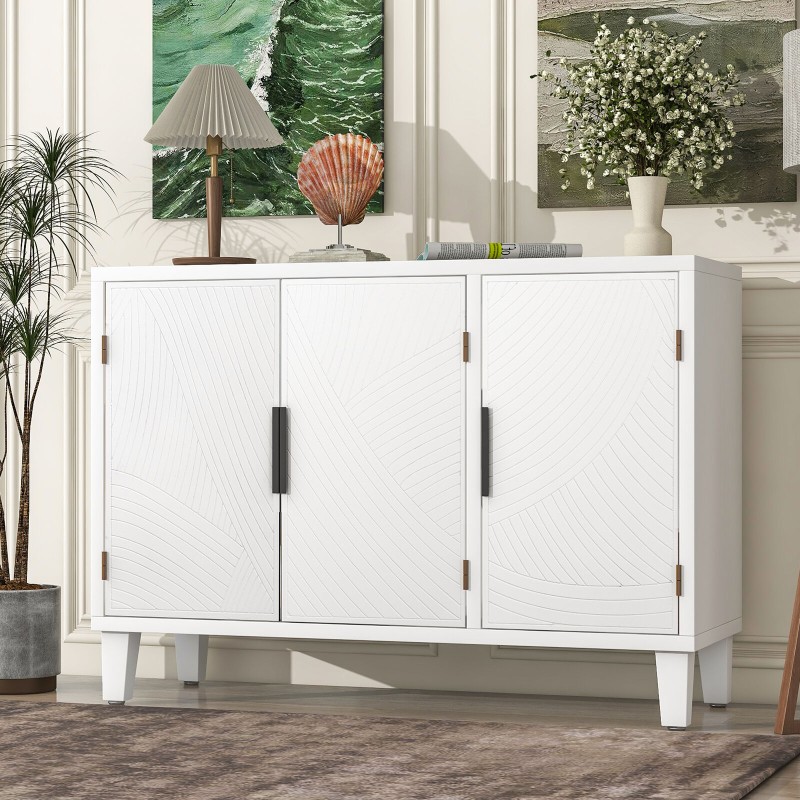 U-Style Accent Storage Cabinet Sideboard Wooden with Antique Pattern Doors for