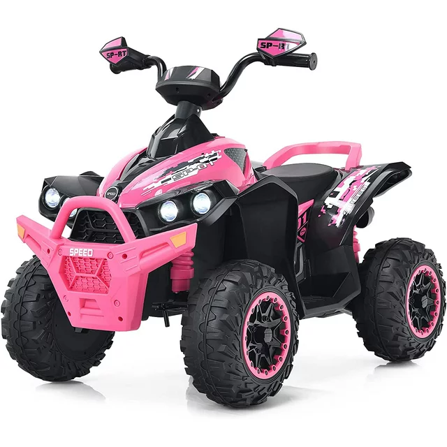 OLAKIDS Kids Ride on ATV, 12V 4 Wheeler Quad Toy Vehicle with Music, Horn, High Low Speeds, LED Lights, Electric Ride On Toy, Battery Powered Wheels Car for Kids Over 3 Years Old (Coral)
