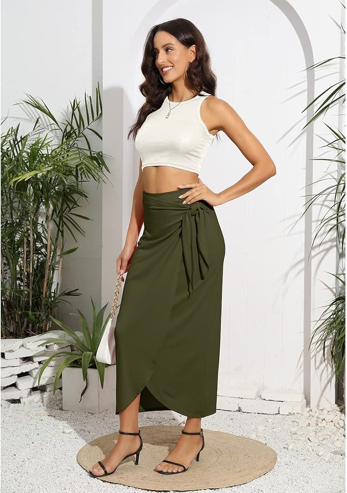 Witsmile Women’s Maxi Skirt High Waist Wrap Pencil Long Skirts for Women Slim Boho Draped Front Bodycon Dresses