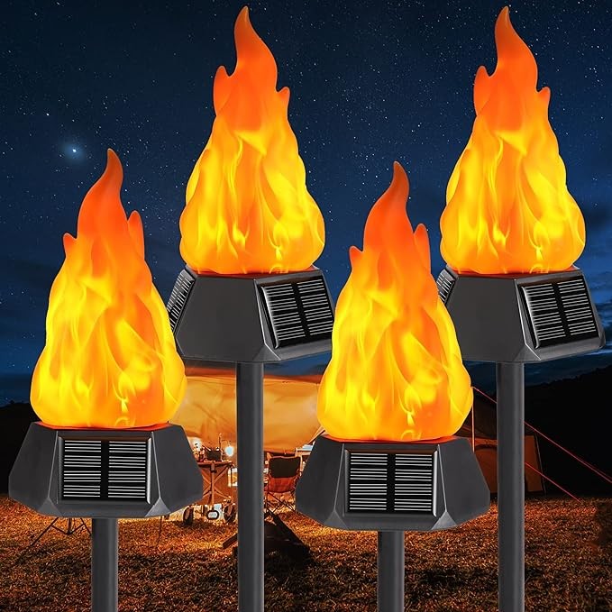 Toodour Solar Outdoor Torch Lights with Flickering Flame, 4 Pack Solar Lights for Outside, Waterproof LED Flame Torches, Solar Outdoor Lights for Camping Garden Landscape Patio Path Outdoor Decor